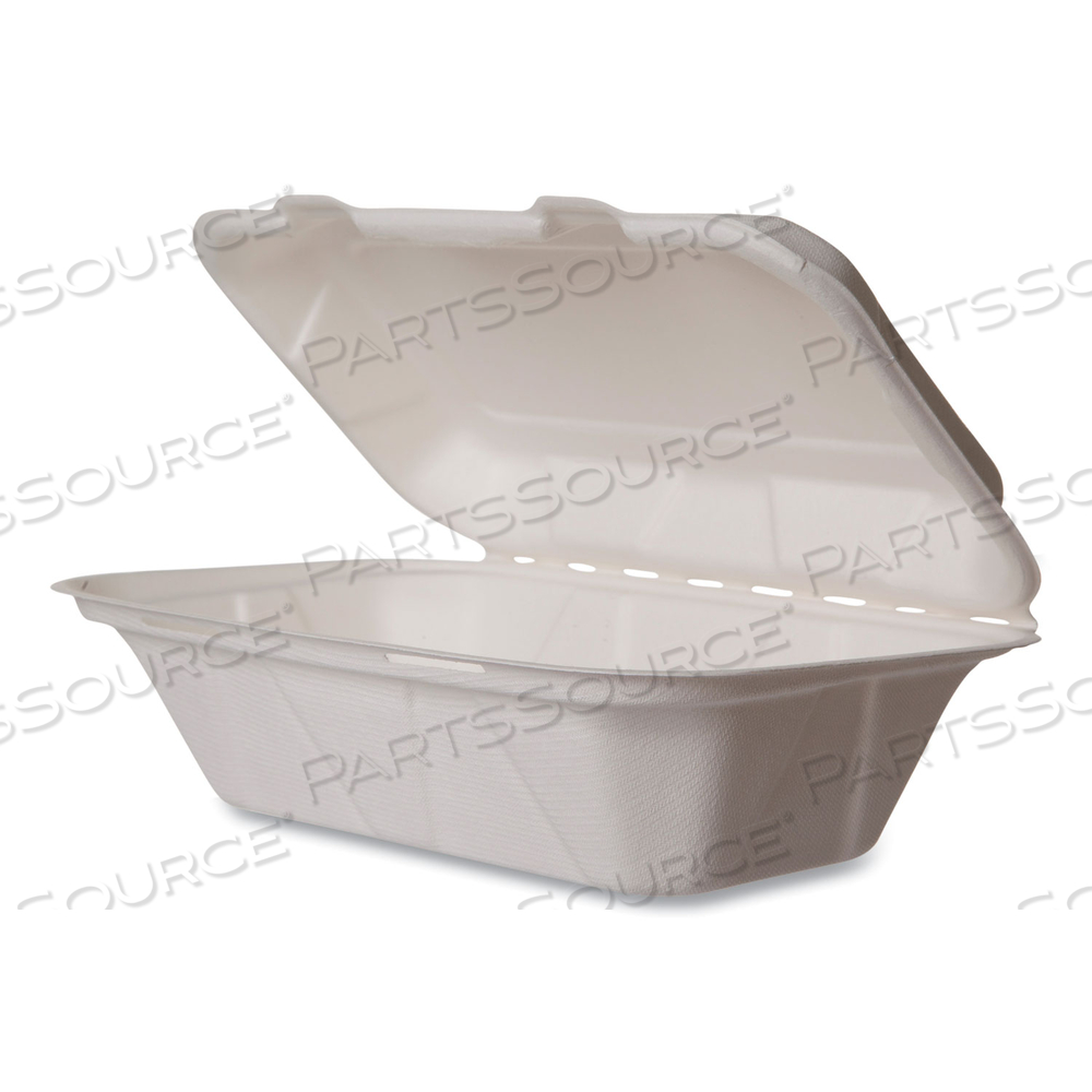 WHITE MOLDED FIBER CLAMSHELL CONTAINERS, 9 X 11 X 2, WHITE, SUGARCANE by Vegware