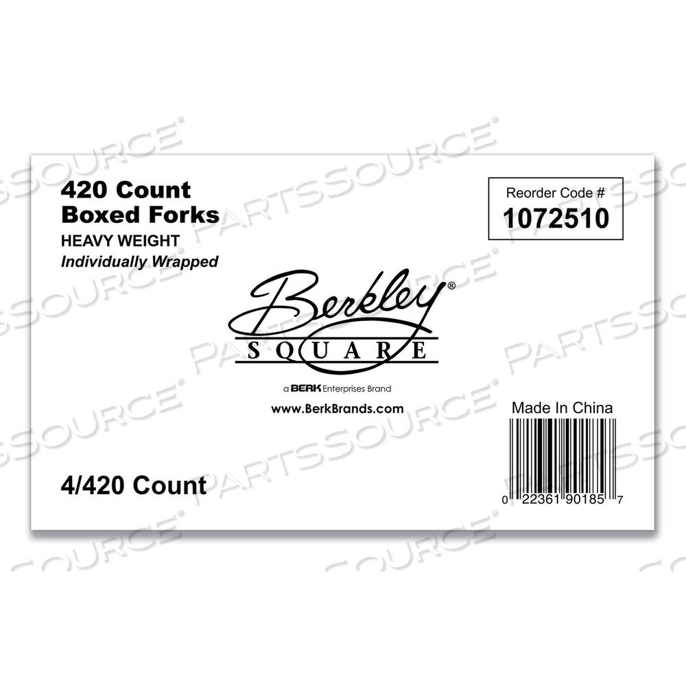 ELEGANT DINNERWARE HEAVYWEIGHT CUTLERY, INDIVIDUALLY WRAPPED, FORK, WHITE, 420/BOX by Berkley Square ELEGANT DINNERWARE HEAVYWEIGHT CUTLERY, INDIVIDUALLY WRAPPED, FORK, WHITE, 420/BOX by Berkley Square