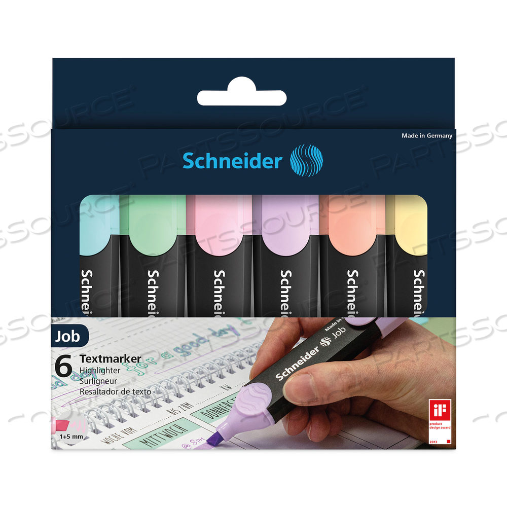 JOB PASTEL HIGHLIGHTERS, CHISEL TIP (1MM/5MM), ASSORTED INK COLORS, BLACK/ASSORTED BARREL COLORS by Schneider