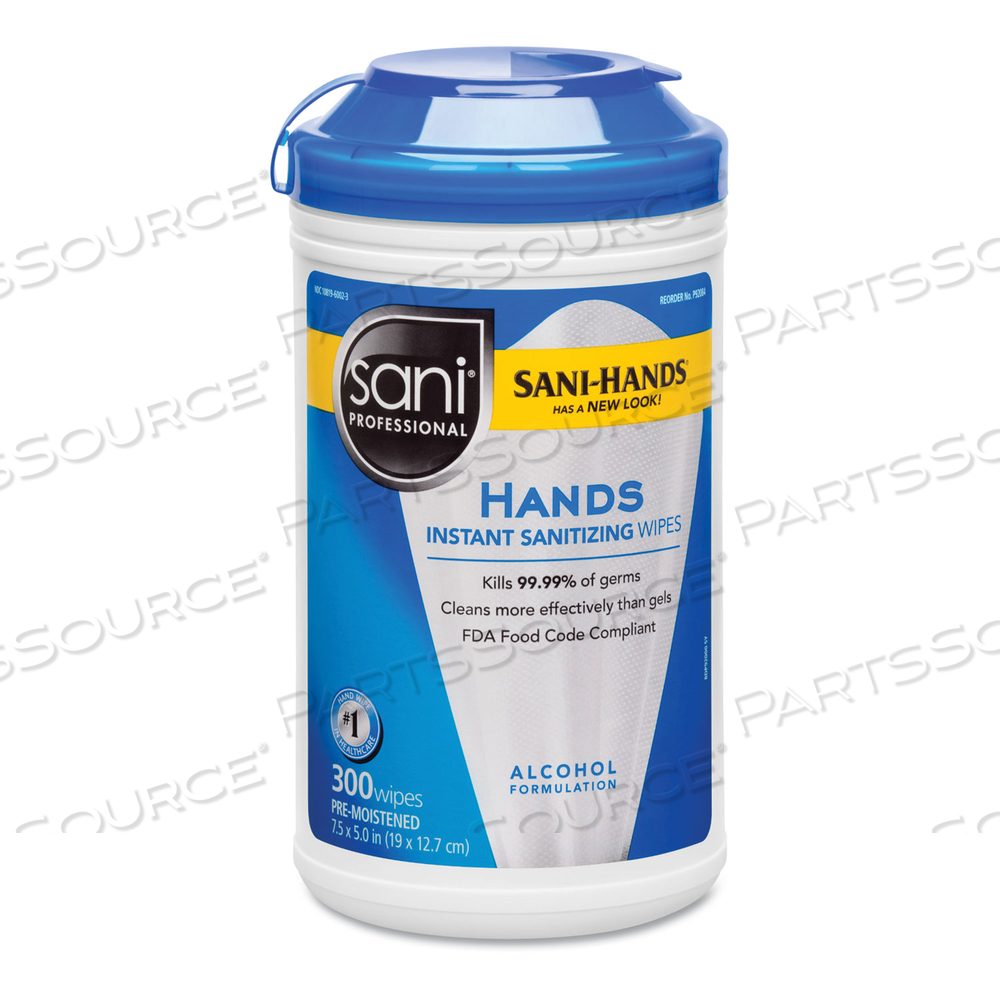 HANDS INSTANT SANITIZING WIPES, 7.5 X 5, 300/CANISTER by Sani Professional