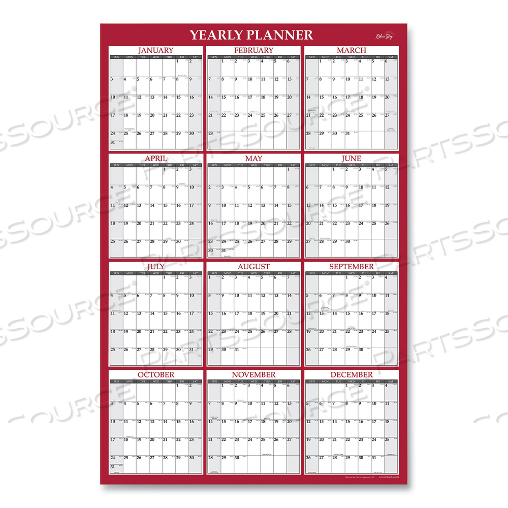 CLASSIC RED LAMINATED ERASABLE WALL CALENDAR, CLASSIC RED ARTWORK, 48 X 32, WHITE/RED/GRAY SHEETS, 12-MONTH (JAN-DEC): 2023 by Blue Sky CLASSIC RED LAMINATED ERASABLE WALL CALENDAR, CLASSIC RED ARTWORK, 48 X 32, WHITE/RED/GRAY SHEETS, 12-MONTH (JAN-DEC): 2023 by Blue Sky