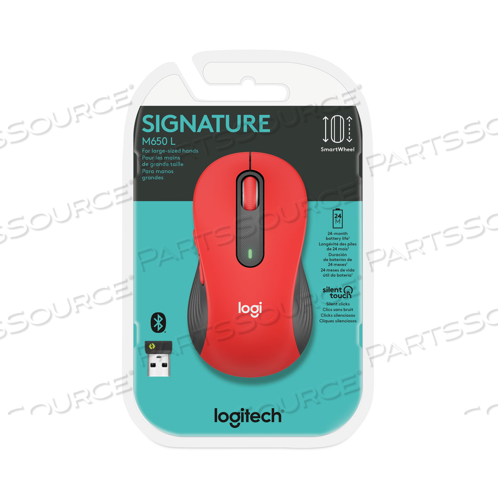 LOGITECH SIGNATURE M650 L, MOUSE, FULL SIZE, 2.4 GHZ, BLUETOOTH, CLASSIC RED by Logitech LOGITECH SIGNATURE M650 L, MOUSE, FULL SIZE, 2.4 GHZ, BLUETOOTH, CLASSIC RED by Logitech
