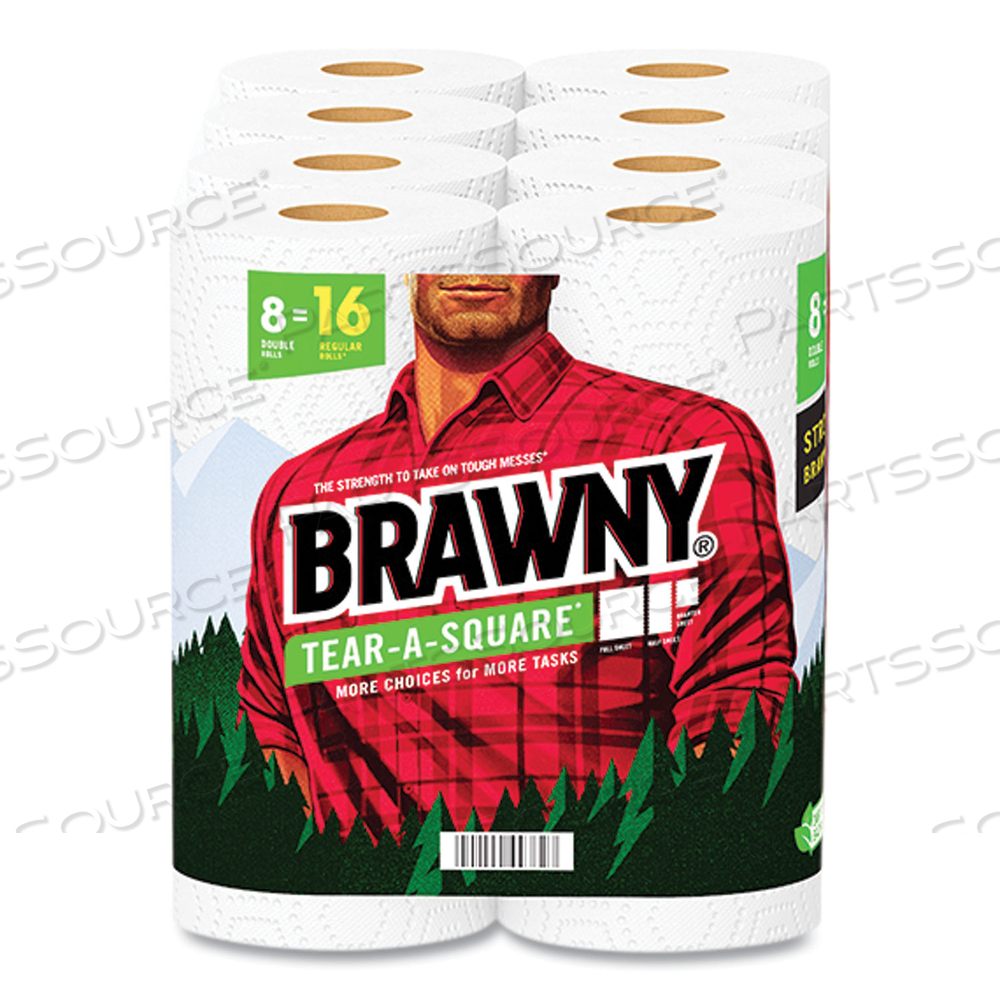 TEAR-A-SQUARE PERFORATED KITCHEN ROLL TOWELS, DOUBLE ROLL, 2-PLY, 11" X 11", WHITE, 120 SHEETS/ROLL by Brawny TEAR-A-SQUARE PERFORATED KITCHEN ROLL TOWELS, DOUBLE ROLL, 2-PLY, 11" X 11", WHITE, 120 SHEETS/ROLL by Brawny