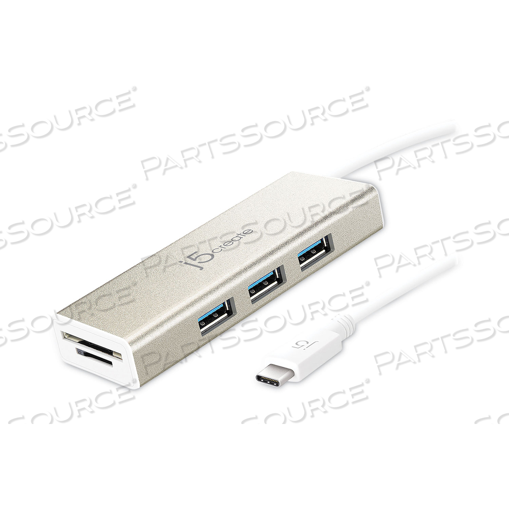 USB-C HUB WITH SD/MICRO SD CARD READER, 3 PORTS, SILVER 