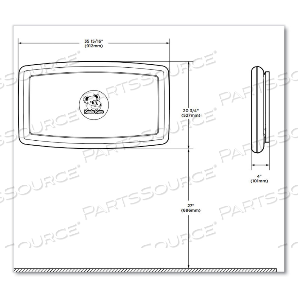 BABY CHANGING STATION, WALL HORIZONTAL MOUNT, 36.5 X 21.25, GRAY 
