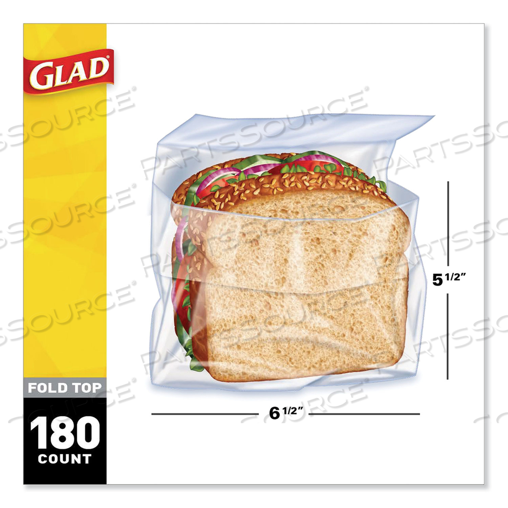 FOLD-TOP SANDWICH BAGS, 6.5" X 5.5", CLEAR by Glad FOLD-TOP SANDWICH BAGS, 6.5" X 5.5", CLEAR by Glad