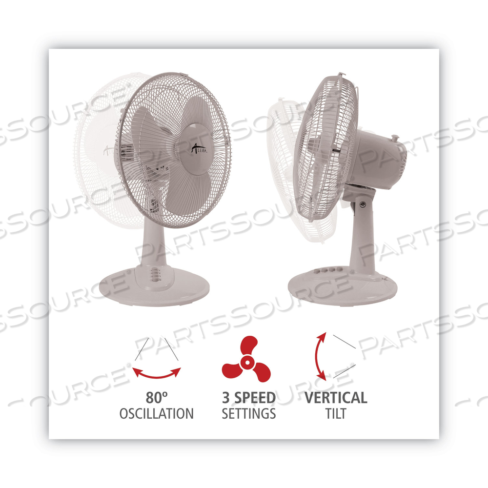 12" 3-SPEED OSCILLATING DESK FAN, PLASTIC, WHITE by Alera 12" 3-SPEED OSCILLATING DESK FAN, PLASTIC, WHITE by Alera