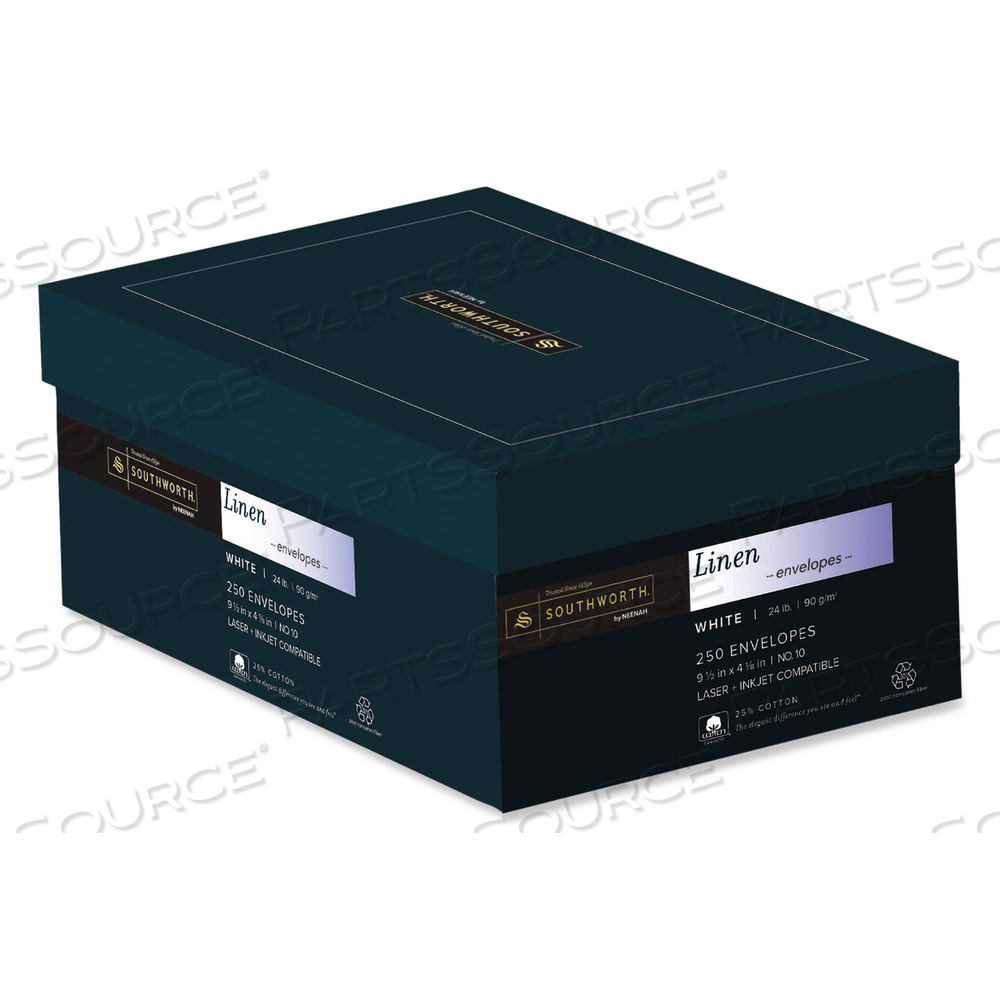 25% COTTON LINEN #10 ENVELOPE, COMMERCIAL FLAP, GUMMED CLOSURE, 4.13 X 9.5, WHITE by SOUTHWORTH PRODUCTS CORP 25% COTTON LINEN #10 ENVELOPE, COMMERCIAL FLAP, GUMMED CLOSURE, 4.13 X 9.5, WHITE by SOUTHWORTH PRODUCTS CORP