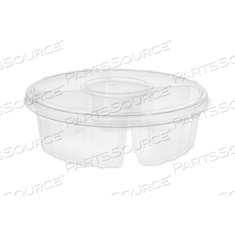 DIP CUP PLATTER, 4-COMPARTMENT, 64 OZ, 10" DIAMETER, CLEAR, PLASTIC by Pactiv