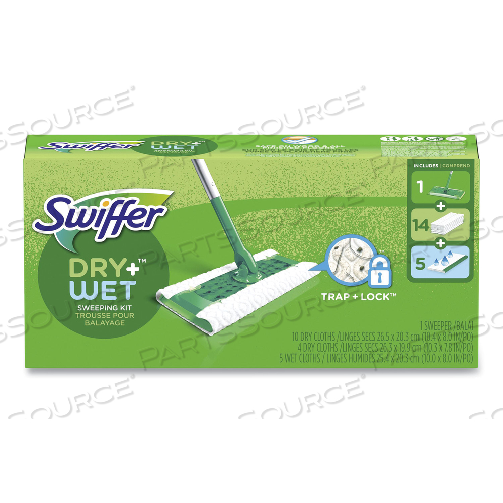 SWEEPER MOP, 10 X 4.8 WHITE CLOTH HEAD, 46" SILVER/GREEN ALUMINUM/PLASTIC HANDLE by Swiffer