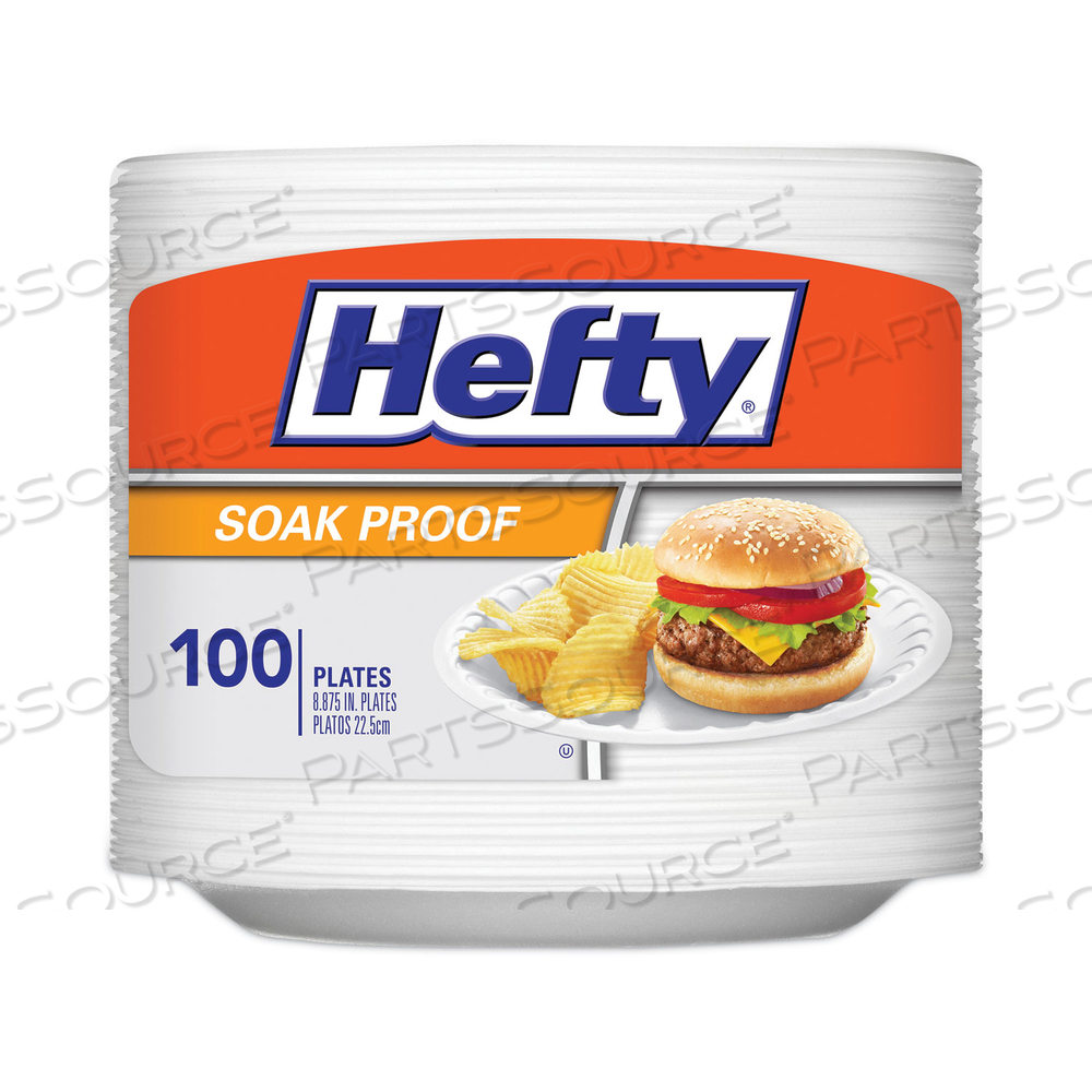 SOAK PROOF TABLEWARE, FOAM PLATES, 8.88" DIA, WHITE by Hefty