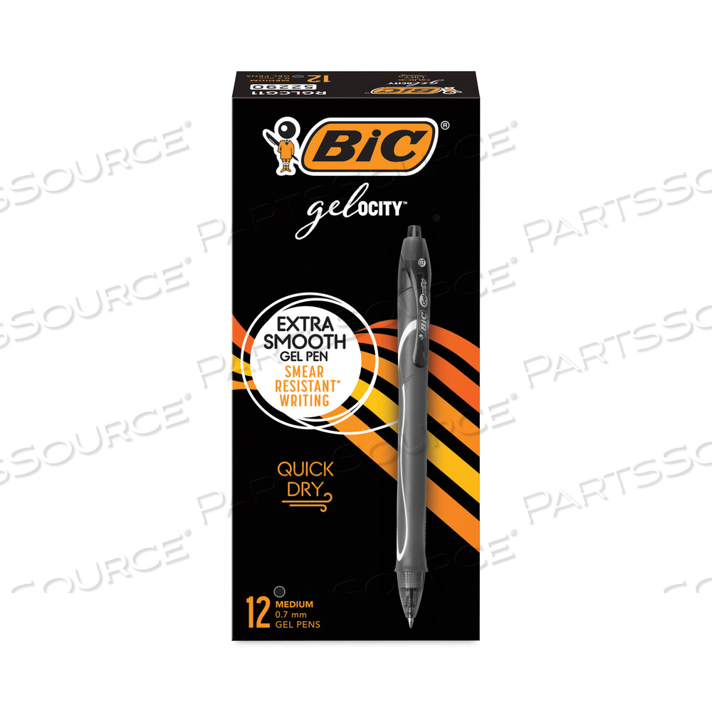 GEL-OCITY QUICK DRY GEL PEN, RETRACTABLE, MEDIUM 0.7 MM, BLACK INK, BLACK BARREL by BIC GEL-OCITY QUICK DRY GEL PEN, RETRACTABLE, MEDIUM 0.7 MM, BLACK INK, BLACK BARREL by BIC