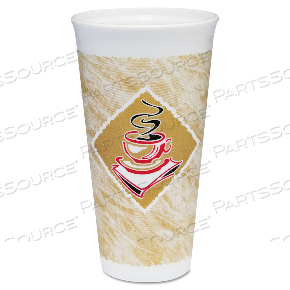 CAFE G FOAM HOT/COLD CUPS, 20 OZ, BROWN/RED/WHITE by Dart Container Corporation CAFE G FOAM HOT/COLD CUPS, 20 OZ, BROWN/RED/WHITE by Dart Container Corporation