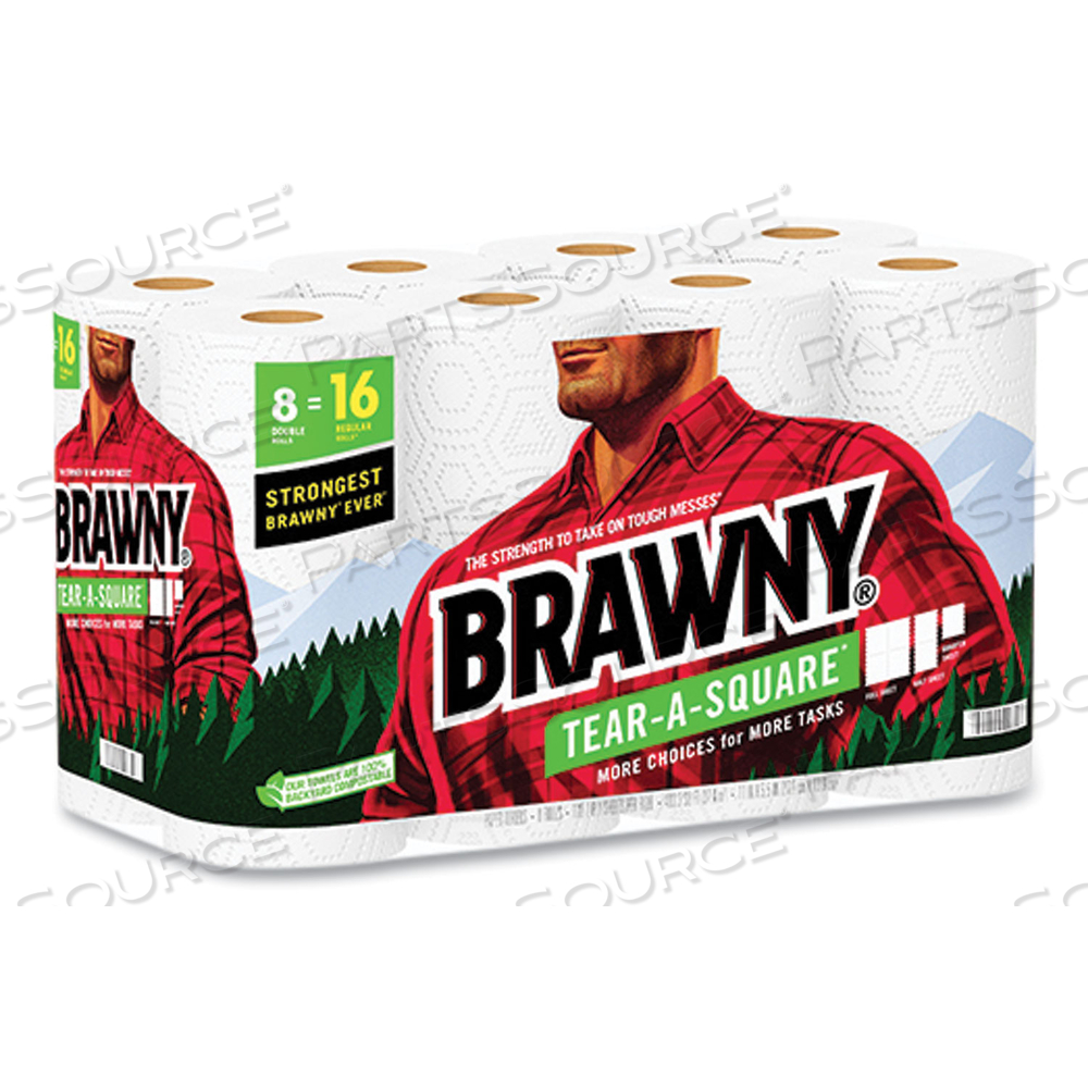 TEAR-A-SQUARE PERFORATED KITCHEN ROLL TOWELS, DOUBLE ROLL, 2-PLY, 11" X 11", WHITE, 120 SHEETS/ROLL by Brawny TEAR-A-SQUARE PERFORATED KITCHEN ROLL TOWELS, DOUBLE ROLL, 2-PLY, 11" X 11", WHITE, 120 SHEETS/ROLL by Brawny