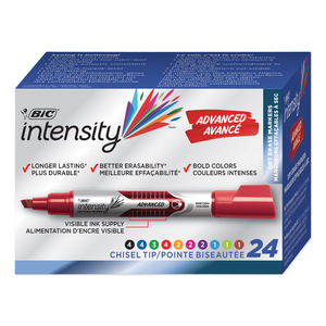 INTENSITY ADVANCED DRY ERASE MARKER, TANK-STYLE, BROAD CHISEL TIP, ASSORTED COLORS by BIC INTENSITY ADVANCED DRY ERASE MARKER, TANK-STYLE, BROAD CHISEL TIP, ASSORTED COLORS by BIC