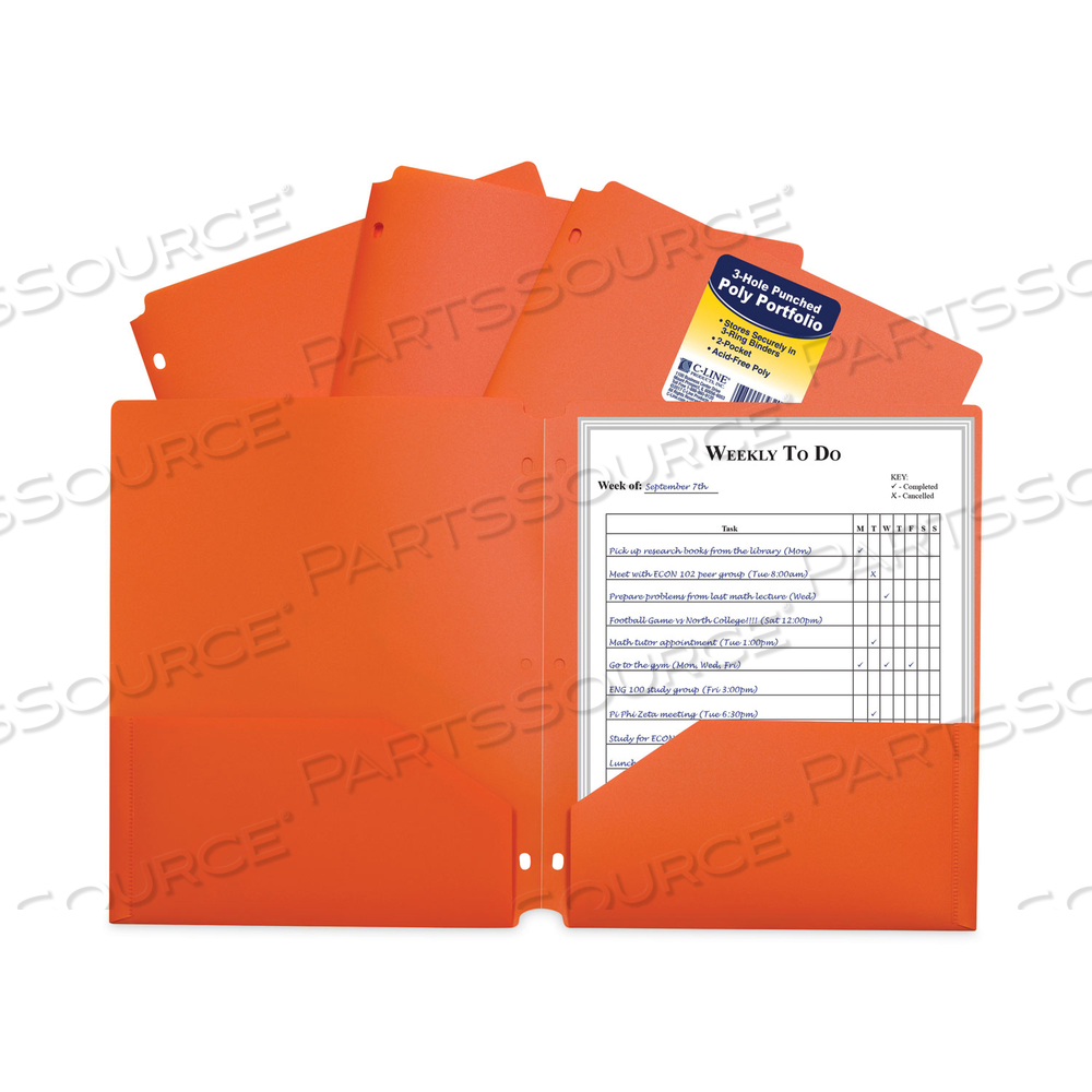 TWO-POCKET HEAVYWEIGHT POLY PORTFOLIO FOLDER, 3-HOLE PUNCH, 11 X 8.5, ORANGE by C-Line TWO-POCKET HEAVYWEIGHT POLY PORTFOLIO FOLDER, 3-HOLE PUNCH, 11 X 8.5, ORANGE by C-Line