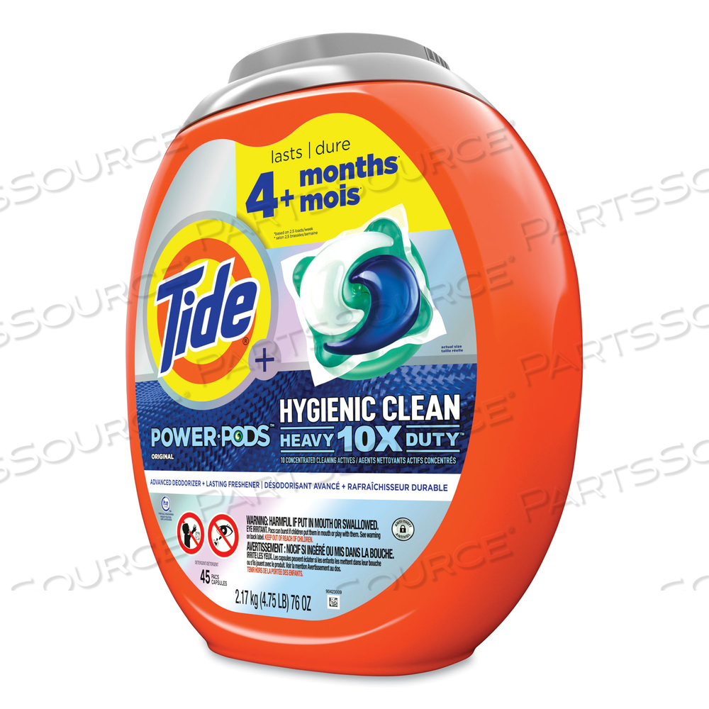 HYGIENIC CLEAN HEAVY 10X DUTY POWER PODS, ORIGINAL SCENT, 76 OZ TUB, 45 PODS by Tide