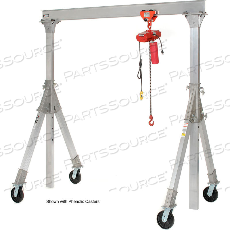 ADJUSTABLE HEIGHT ALUMINUM GANTRY CRANE WITH PNEUMATIC CASTERS, 10'W X 8'2"-10'8"H, 1500 LB. CAP. by Vestil Manufacturing Corp. ADJUSTABLE HEIGHT ALUMINUM GANTRY CRANE WITH PNEUMATIC CASTERS, 10'W X 8'2"-10'8"H, 1500 LB. CAP. by Vestil Manufacturing Corp.