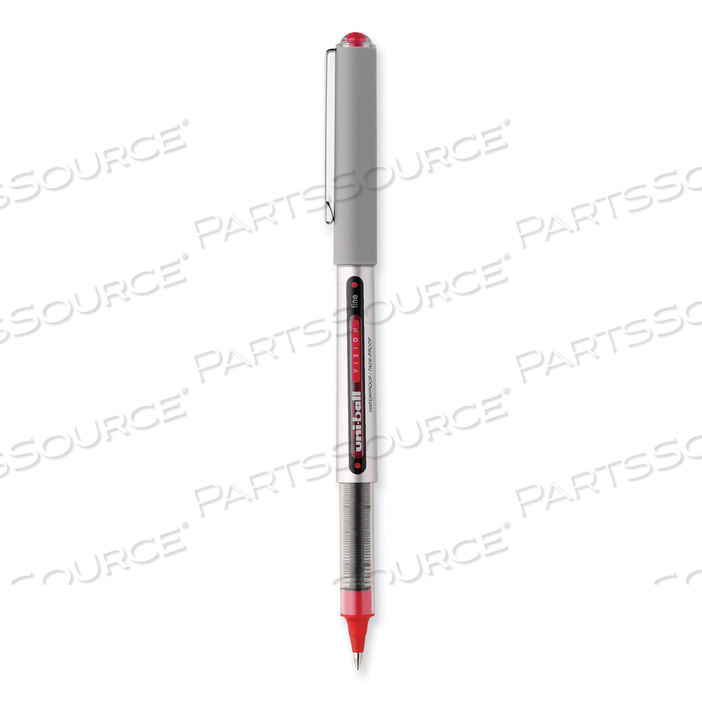 VISION ROLLER BALL PEN, STICK, FINE 0.7 MM, RED INK, GRAY/RED BARREL by Uni-Ball