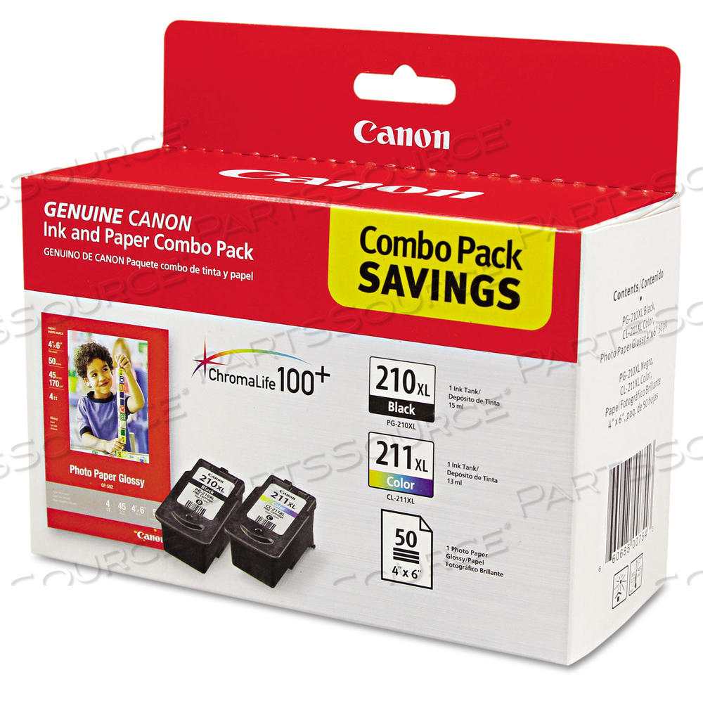 2973B004 (PGI-210XL/CL-211XL) CHROMALIFE100+ HIGH-YIELD INK/PAPER COMBO, BLACK/TRI-COLOR by Canon (Consumer Electronics)