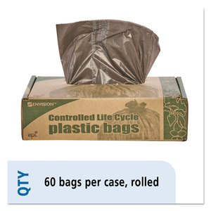CONTROLLED LIFE-CYCLE PLASTIC TRASH BAGS, 30 GAL, 0.8 MIL, 30" X 36", BROWN by Envision