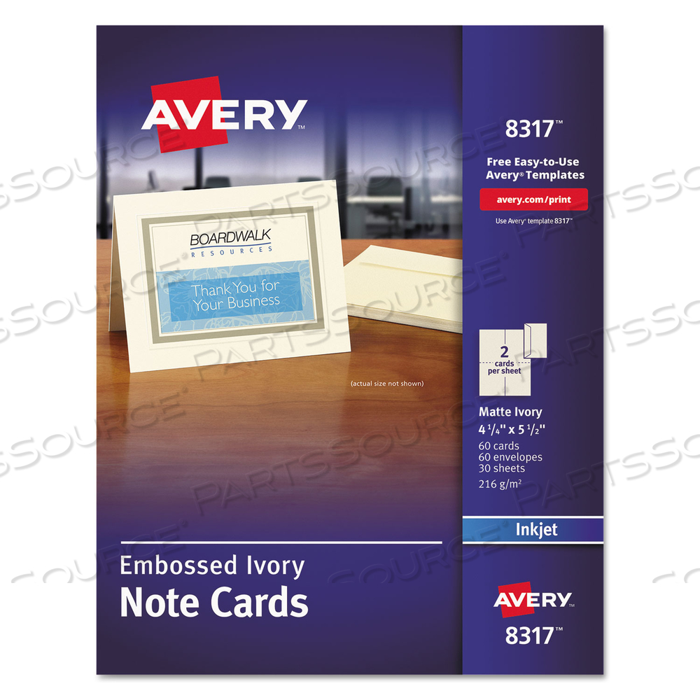 NOTE CARDS WITH MATCHING ENVELOPES, INKJET, 80 LB, 4.25 X 5.5, EMBOSSED MATTE IVORY, 60 CARDS, 2 CARDS/SHEET by Avery