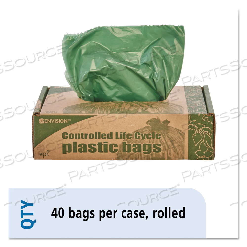 CONTROLLED LIFE-CYCLE PLASTIC TRASH BAGS, 33 GAL, 1.1 MIL, 33" X 40", GREEN by Envision