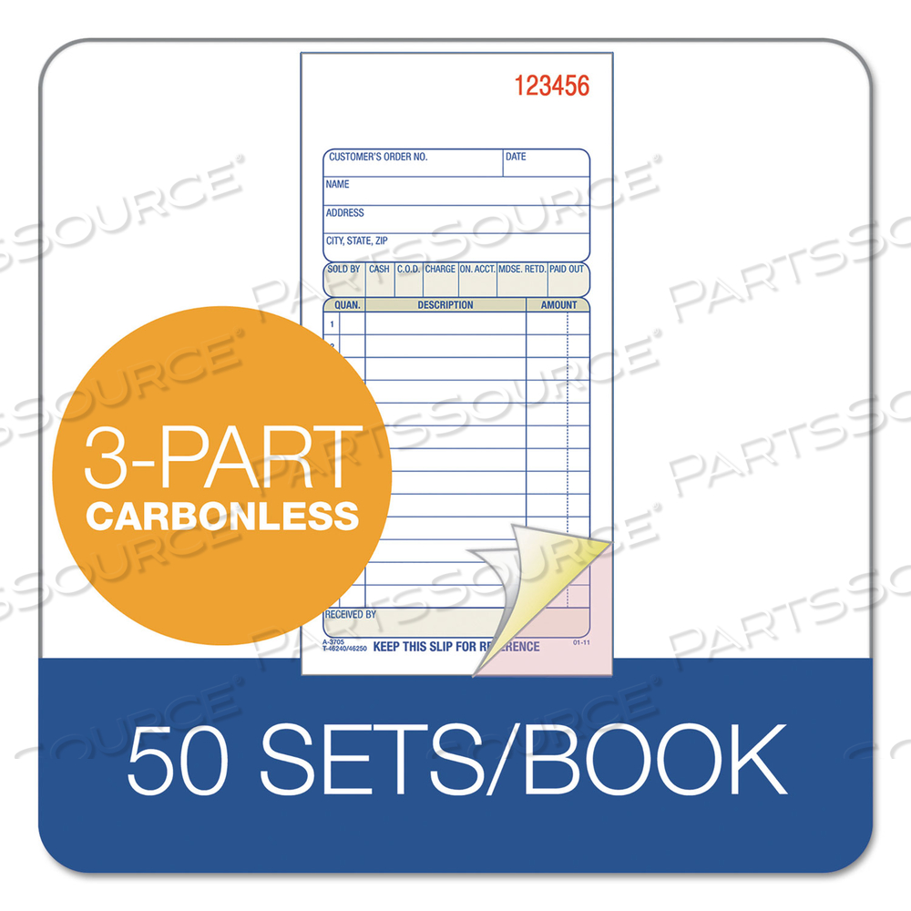 3-PART SALES BOOK, THREE-PART CARBONLESS, 3.25 X 7.13, 50 FORMS TOTAL by Adams