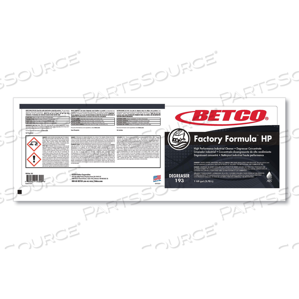 FACTORY FORMULA HP CLEANER DEGREASER, 1 GAL BOTTLE by Betco Corporation