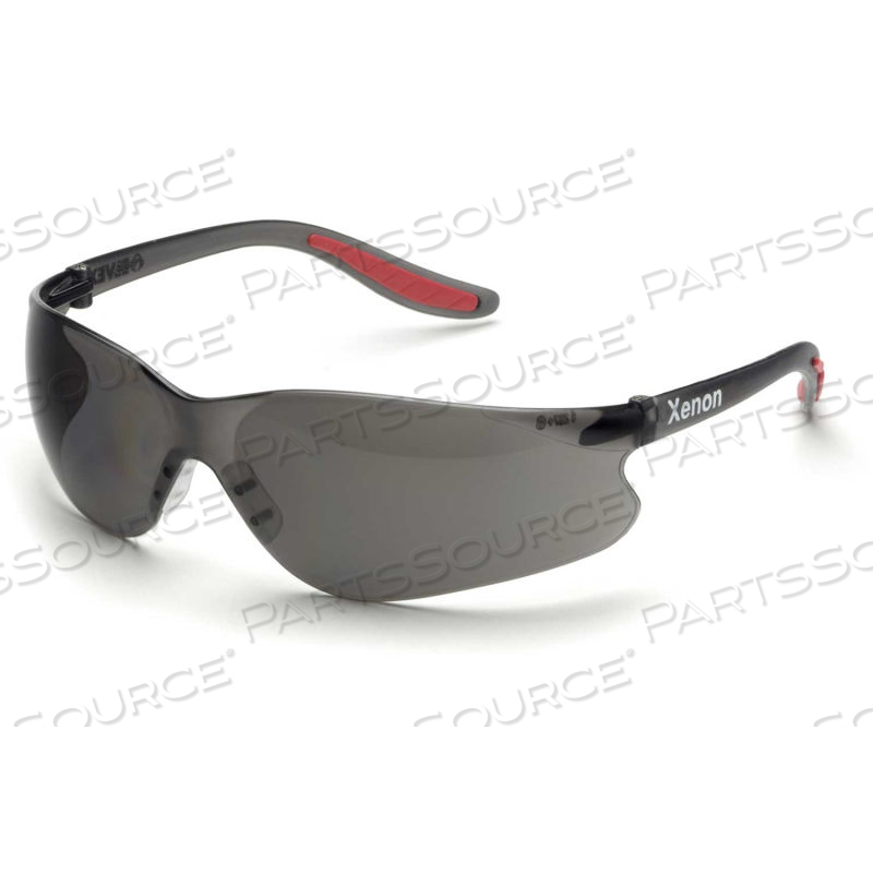 SAFETY GLASSES, GRAY HARD COATED LENS, BLACK FRAME/RED TIPS, 12/PACK by Elvex