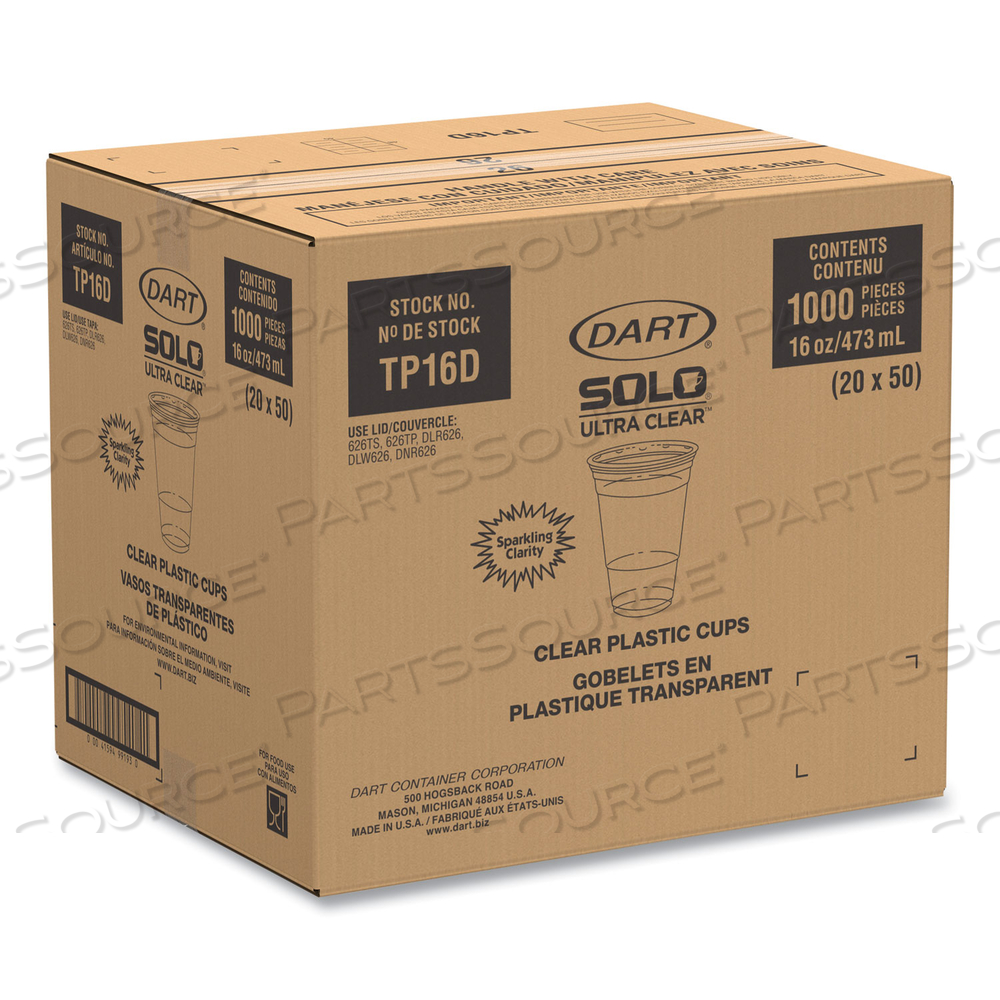 ULTRA CLEAR PET CUPS, 16 OZ, SQUAT, 50/BAG by Solo