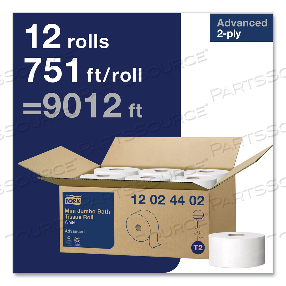 ADVANCED MINI-JUMBO ROLL BATH TISSUE, SEPTIC SAFE, 2-PLY, WHITE, 3.48" X 751 FT/CARTON by Tork ADVANCED MINI-JUMBO ROLL BATH TISSUE, SEPTIC SAFE, 2-PLY, WHITE, 3.48" X 751 FT/CARTON by Tork