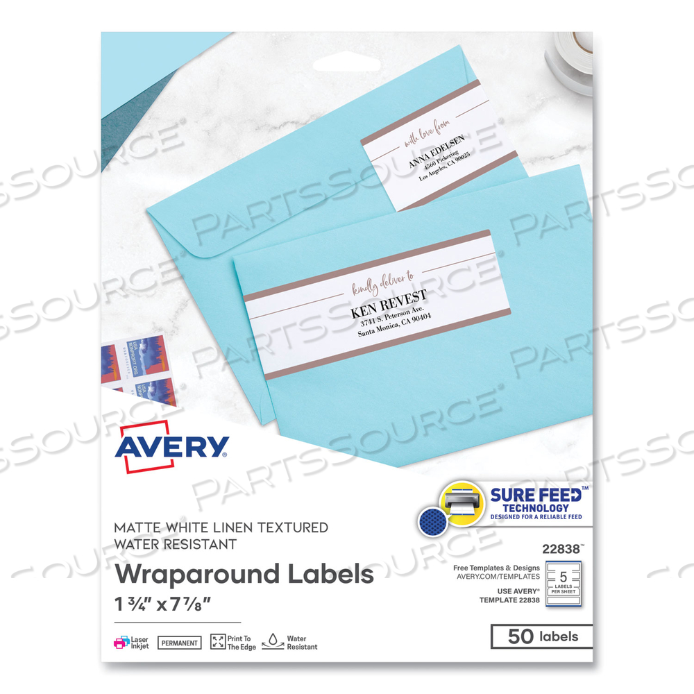 RECTANGLE LABELS, INKJET/LASER PRINTERS, 7.85 X 1.75, TEXTURED WHITE, 5/SHEET by Avery