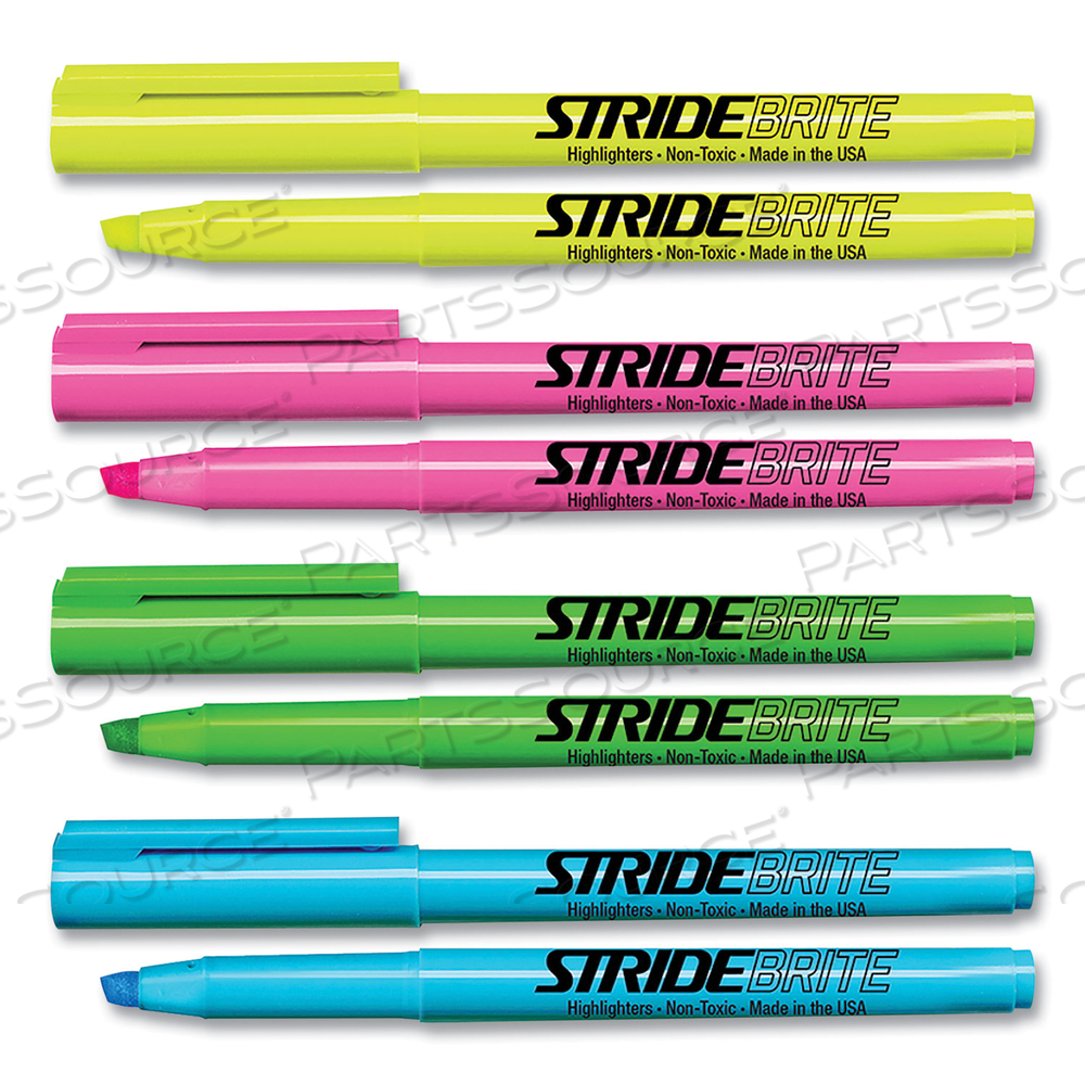 STRIDEBRITE STICK HIGHLIGHTERS, ASSORTED INK COLORS, CHISEL TIP, ASSORTED BARREL COLORS by Stride