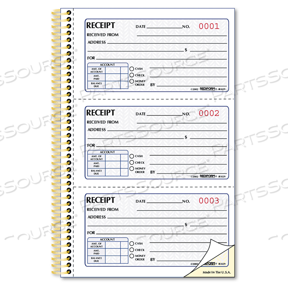 GOLD STANDARD MONEY RECEIPT BOOK, TWO-PART CARBONLESS, 5 X 2.75, 3 FORMS/SHEET, 225 FORMS TOTAL by Rediform