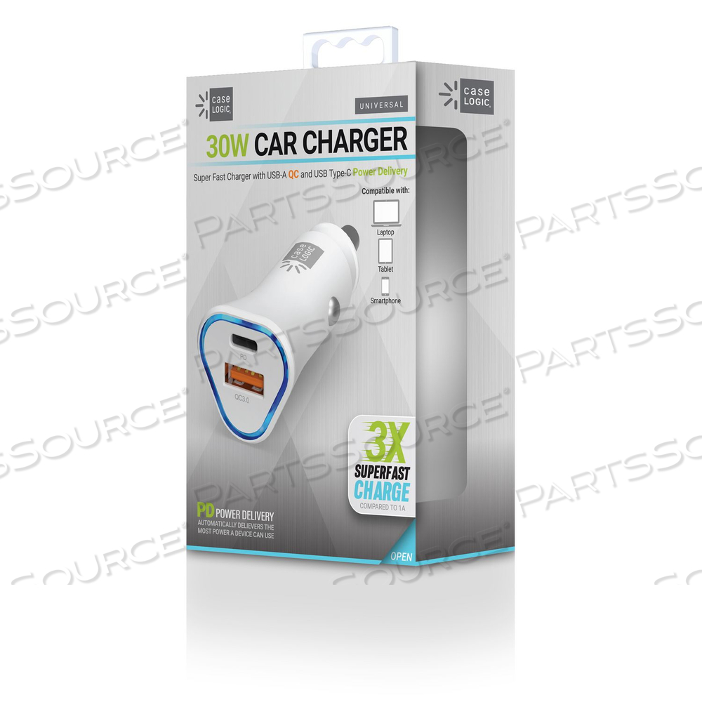 PD CAR CHARGER, 30 W, TWO 3 A PORTS, WHITE by ByTech
