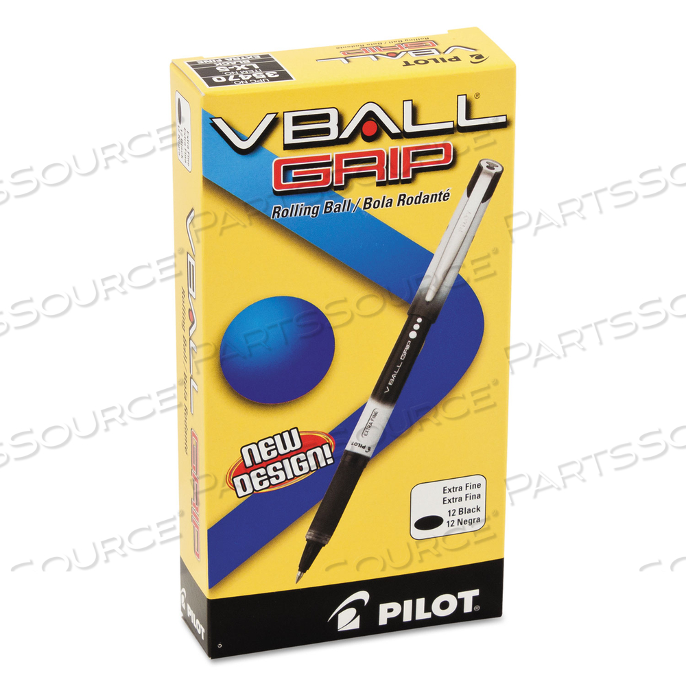 VBALL GRIP LIQUID INK ROLLER BALL PEN, STICK, EXTRA-FINE 0.5 MM, BLACK INK, BLACK/WHITE BARREL by Pilot