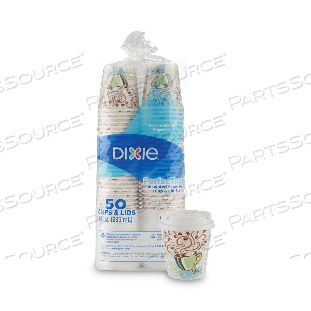PERFECTOUCH PAPER HOT CUPS AND  LIDS COMBO, 10 OZ, MULTICOLOR, 50 CUPS/LIDS/PACK by Dixie