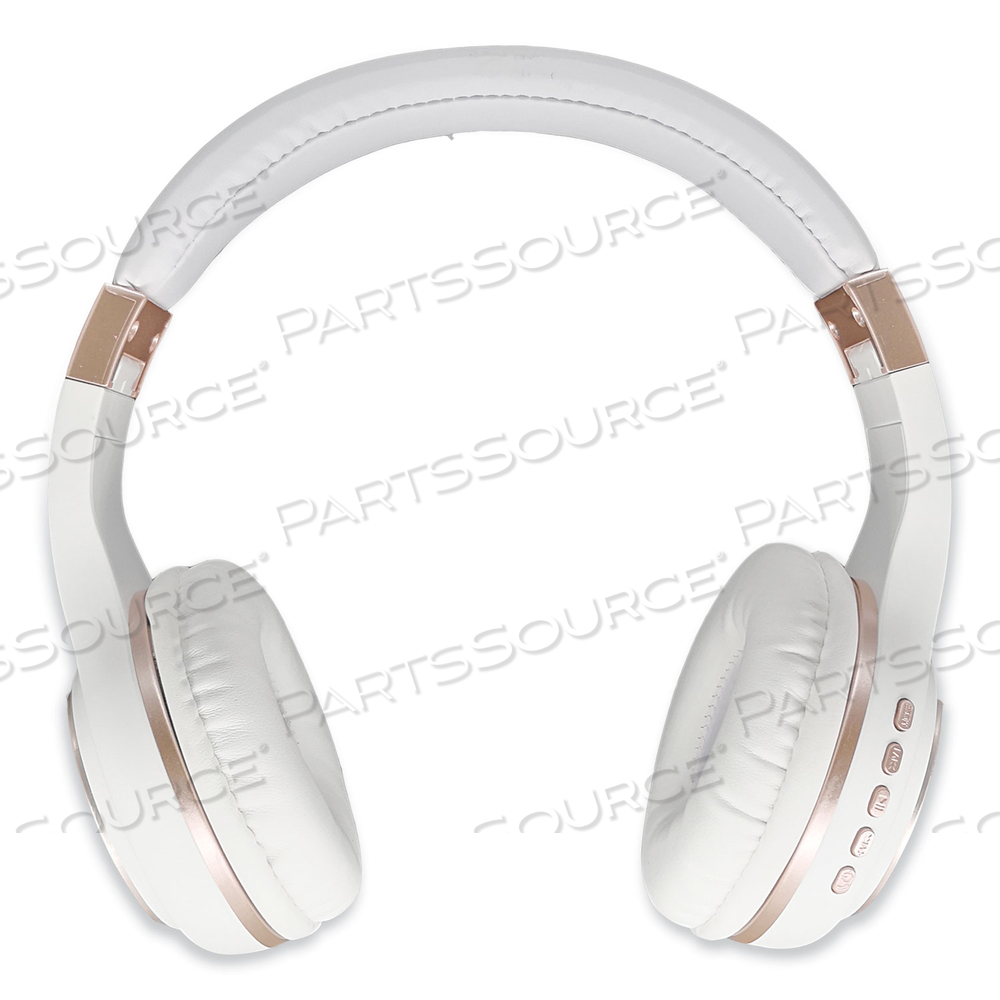 SERENITY STEREO WIRELESS HEADPHONES WITH MICROPHONE, 3 FT CORD, WHITE/ROSE GOLD by Morpheus 360