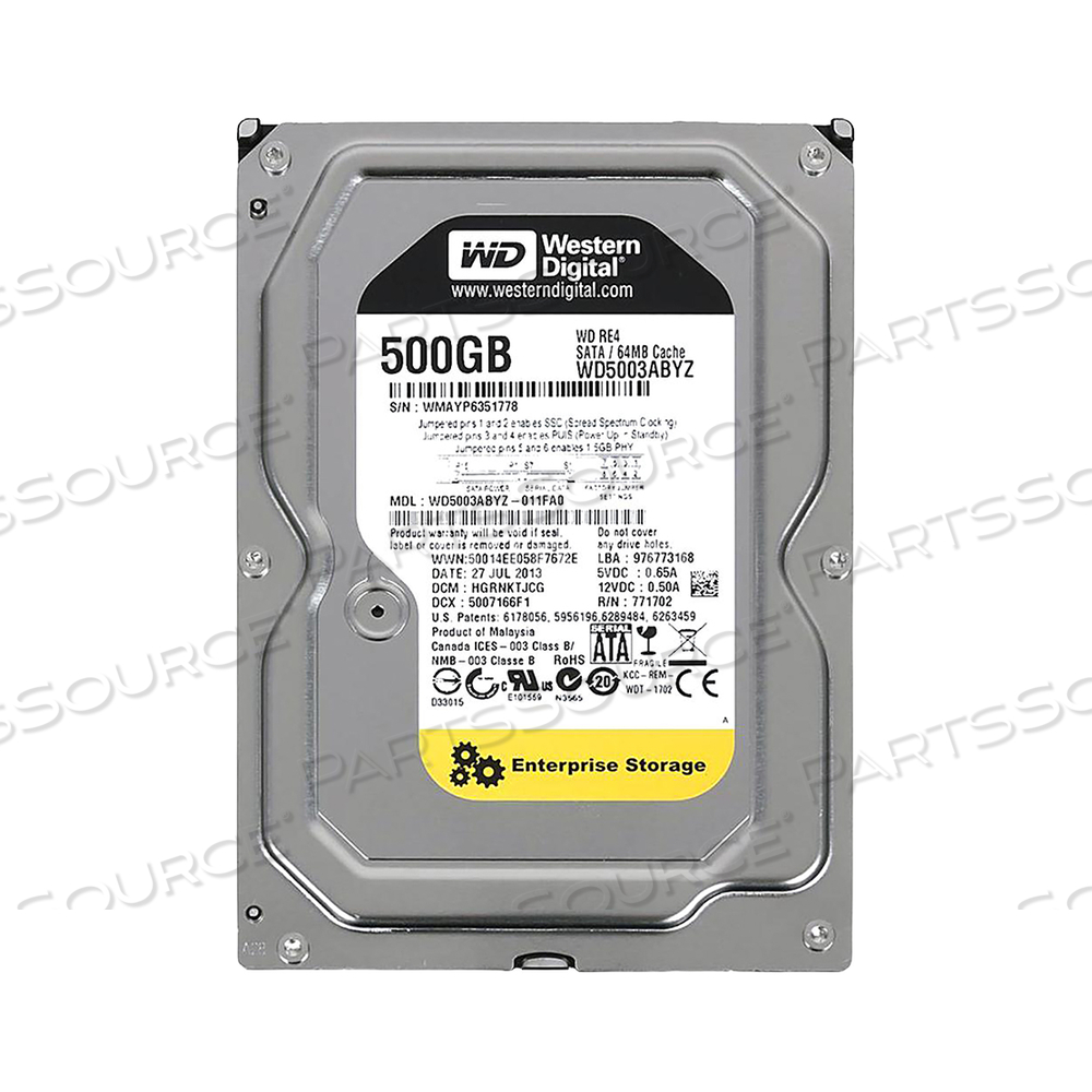 HARD DRIVE 500GB 7.2K RPM SATA 3.5IN 