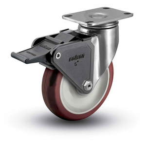 2 SERIES SWIVEL PLATE CASTER POLYURETHANE WITH BRAKE 4" DIA. 275 LB. by Colson