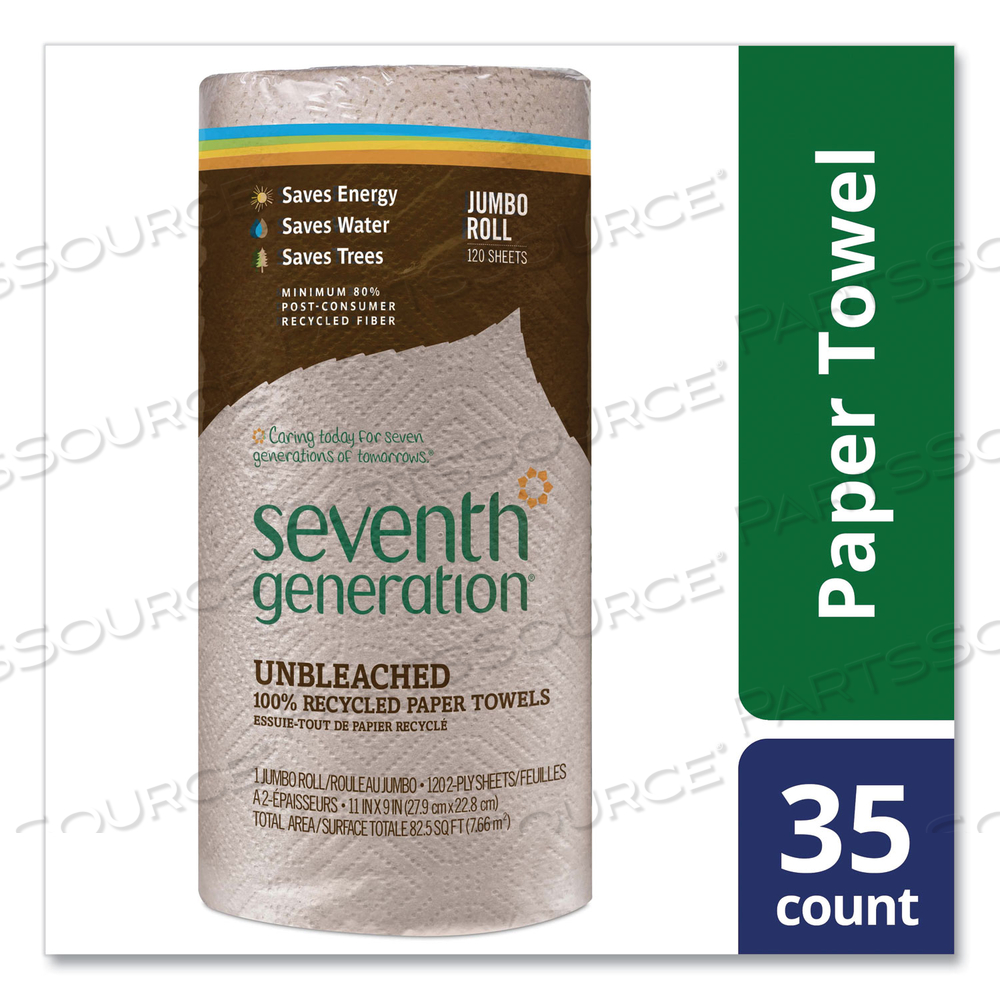 NATURAL UNBLEACHED 100% RECYCLED PAPER KITCHEN TOWEL ROLLS, 2-PLY, INDIVIDUALLY WRAPPED, 11 X 9, 120/ROLL by Seventh Generation NATURAL UNBLEACHED 100% RECYCLED PAPER KITCHEN TOWEL ROLLS, 2-PLY, INDIVIDUALLY WRAPPED, 11 X 9, 120/ROLL by Seventh Generation