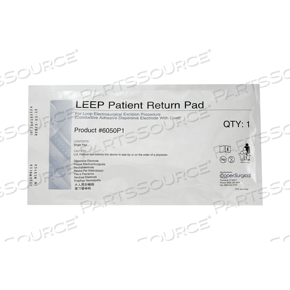 PATIENT RETURN PAD, STERILE, SINGLE-USE, SINGLE-USE, FOR LEEP SYSTEM 1000 by CooperSurgical PATIENT RETURN PAD, STERILE, SINGLE-USE, SINGLE-USE, FOR LEEP SYSTEM 1000 by CooperSurgical