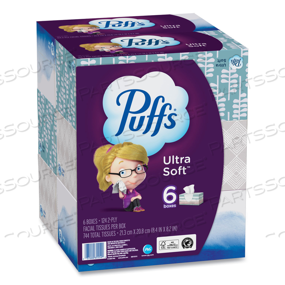 ULTRA SOFT FACIAL TISSUE, 2-PLY, WHITE, 124 SHEETS/BOX by Puffs