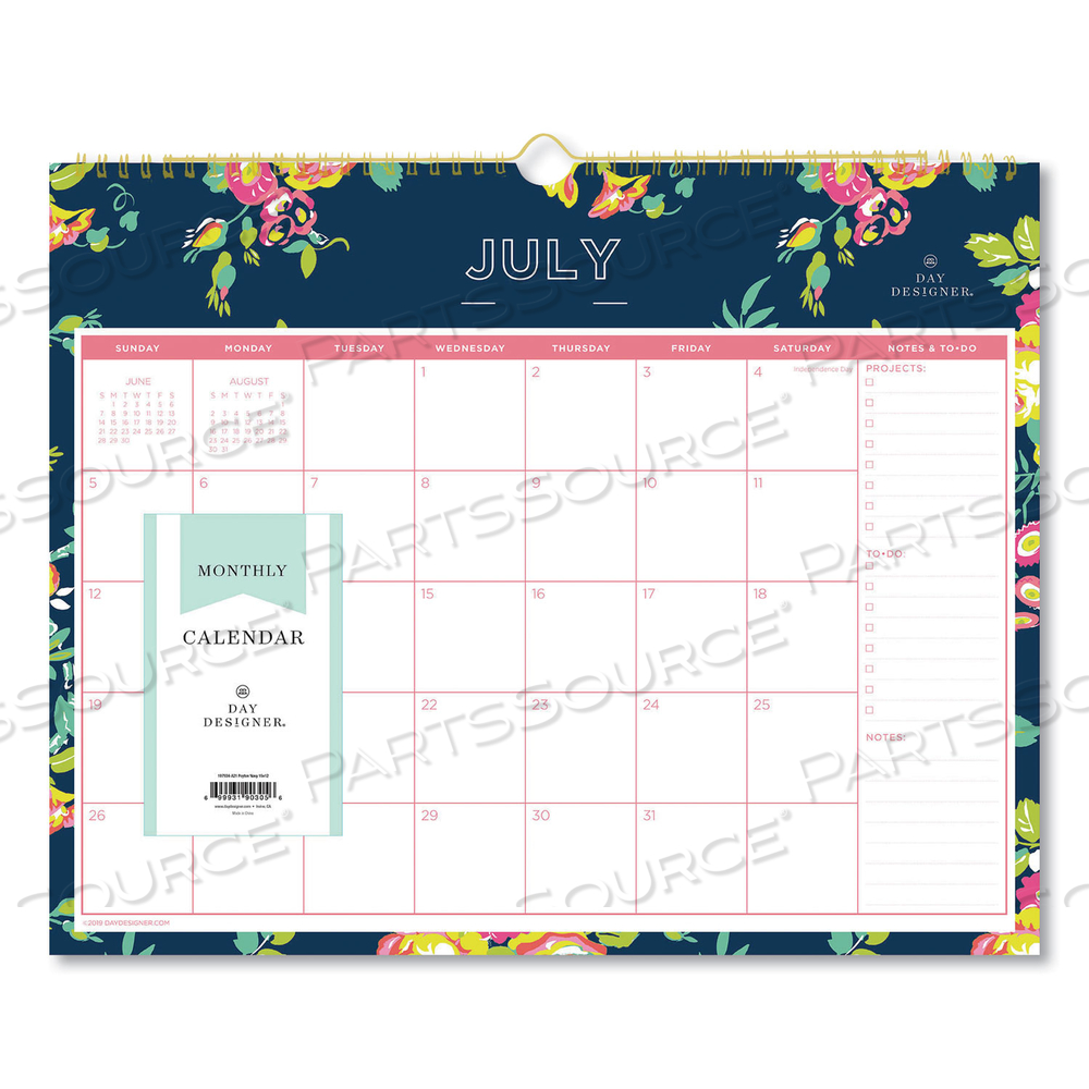 DAY DESIGNER PEYTON ACADEMIC WALL CALENDAR, FLORAL ARTWORK, 15 X 12, WHITE/NAVY SHEETS, 12-MONTH (JULY-JUNE): 2022-2023 by Blue Sky
