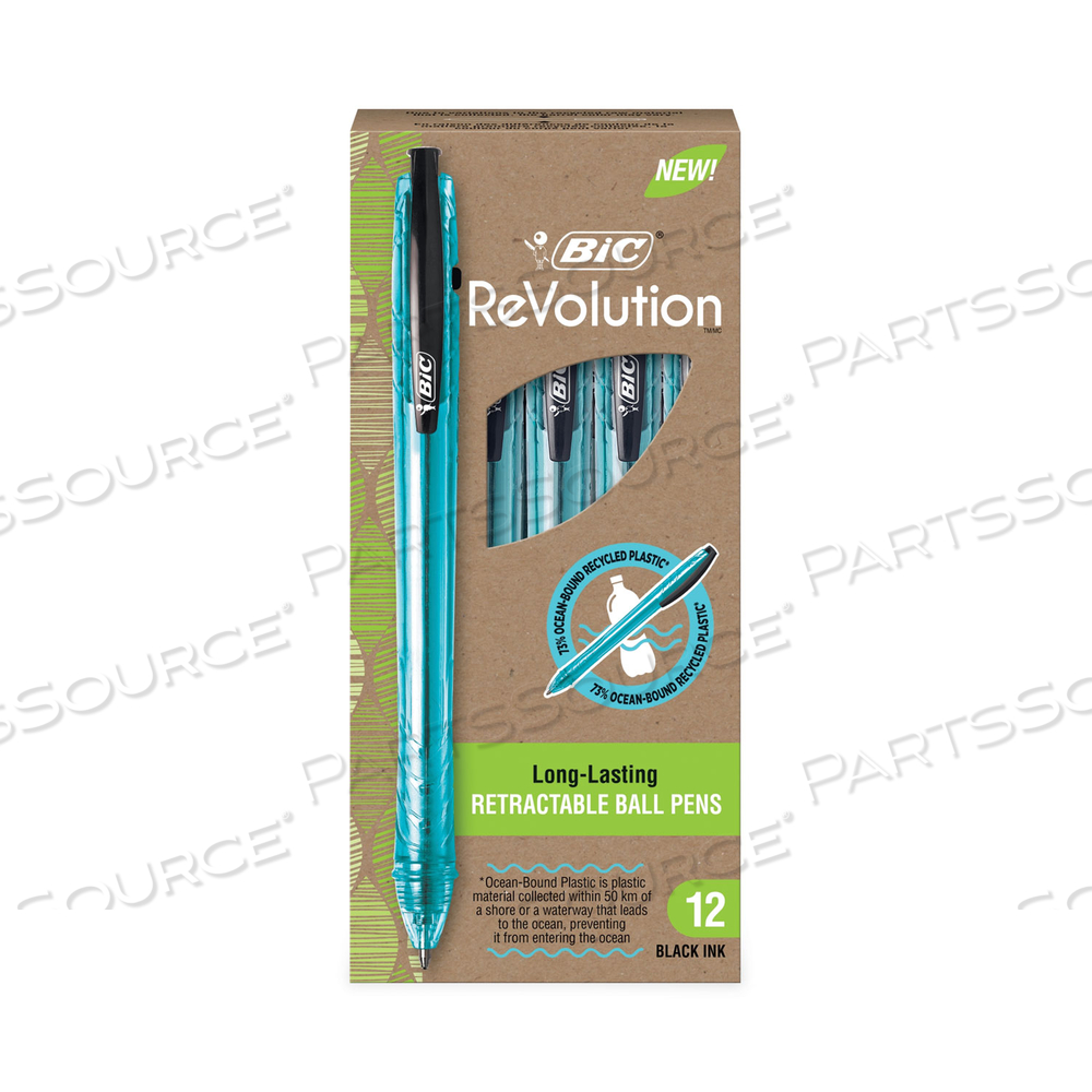 REVOLUTION OCEAN BOUND BALLPOINT PEN, RETRACTABLE, MEDIUM 1 MM, BLACK INK/TRANSLUCENT BLUE BARREL by BIC REVOLUTION OCEAN BOUND BALLPOINT PEN, RETRACTABLE, MEDIUM 1 MM, BLACK INK/TRANSLUCENT BLUE BARREL by BIC