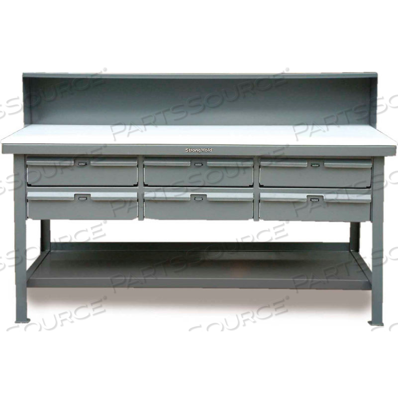 60"W X 36"D 6 DRAWER WITH PLASTIC TOP WORKBENCH by Strong Hold
