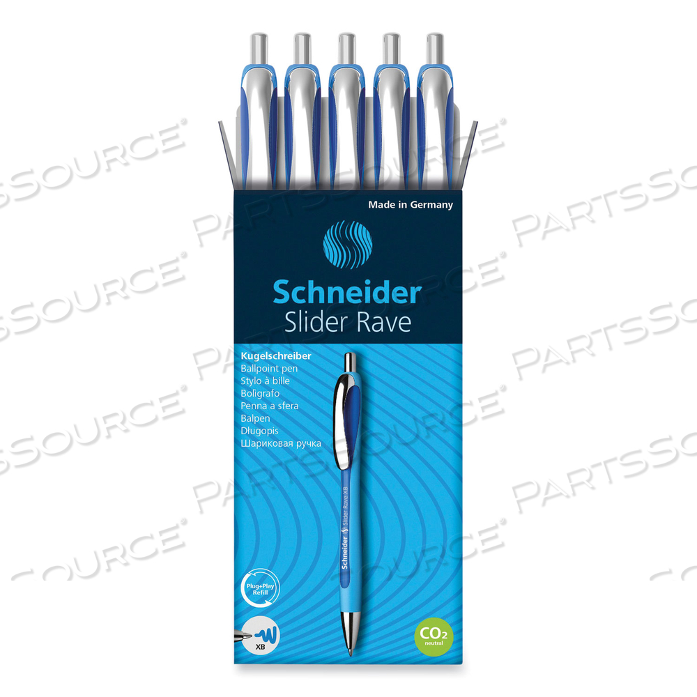 SLIDER RAVE XB BALLPOINT PEN, RETRACTABLE, EXTRA-BOLD 1.4 MM, BLUE INK, BLUE/LIGHT BLUE BARREL by Schneider