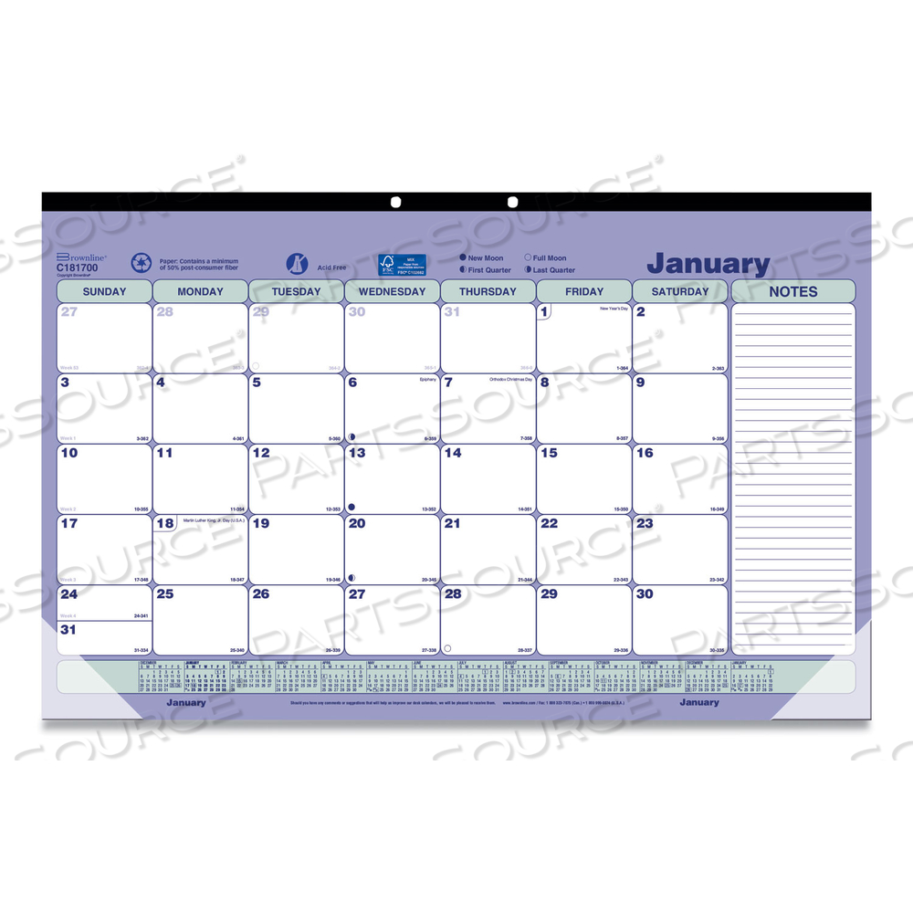 MONTHLY DESK PAD CALENDAR, 17.75 X 10.88, WHITE/BLUE/GREEN SHEETS, BLACK BINDING, CLEAR CORNERS, 12-MONTH (JAN TO DEC): 2023 by Brownline