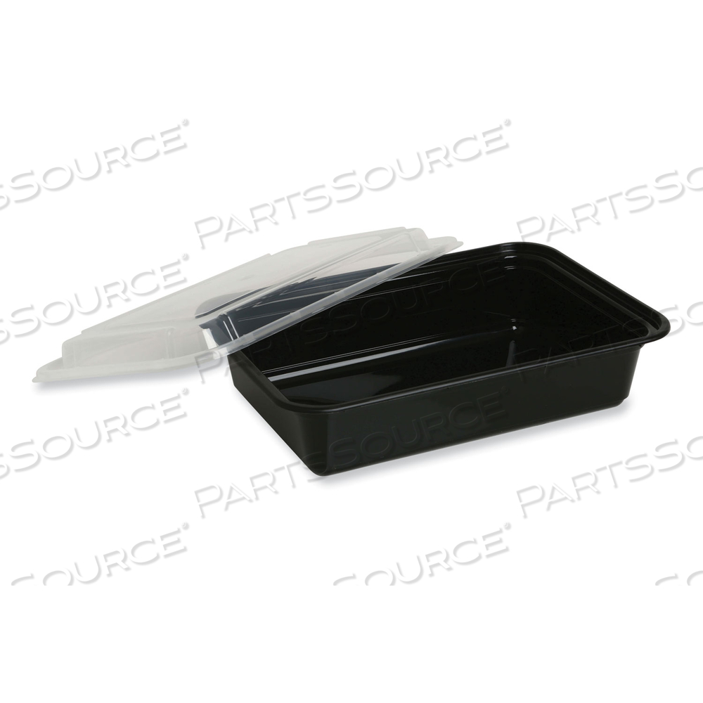 FOOD CONTAINER WITH LID, 28 OZ, 8.81 X 6.02 X 2.04, BLACK/CLEAR, PLASTIC by Genpak